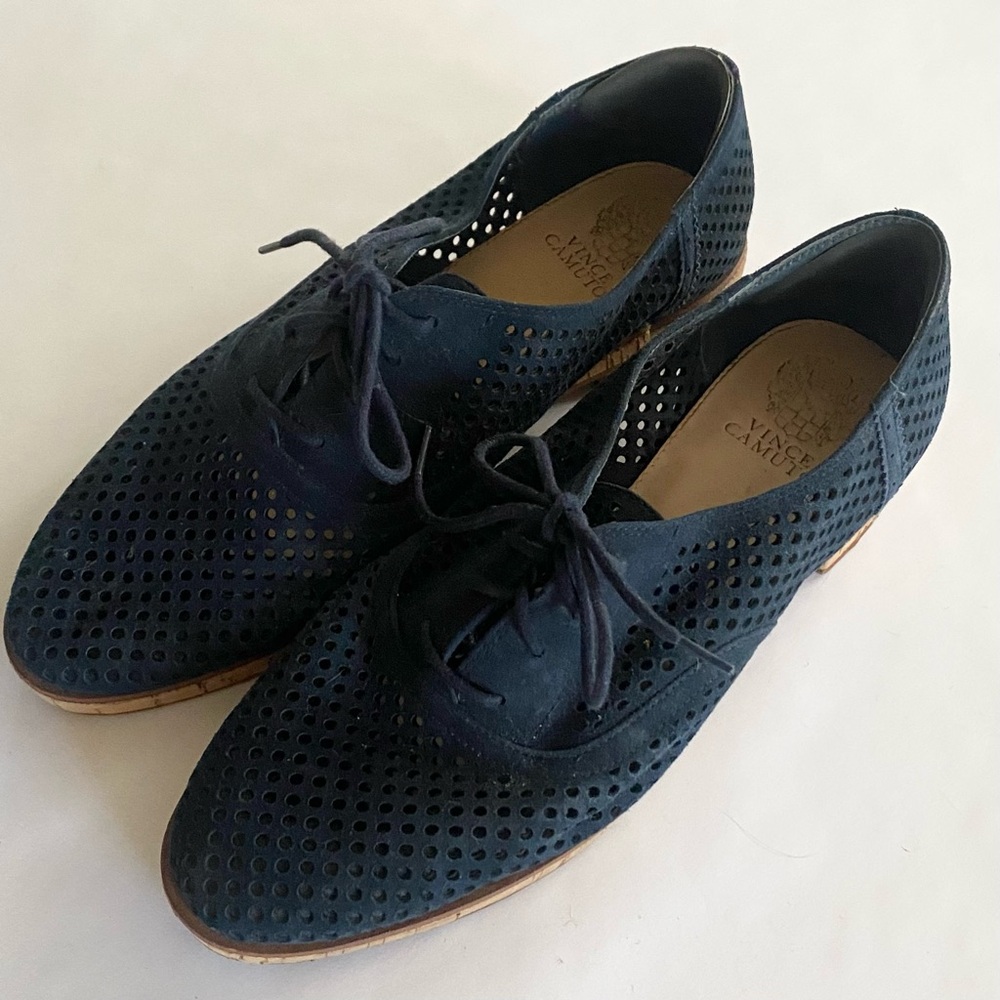 Vince Camuto Salisa Oxford - Navy Perforated Suede - Size 10